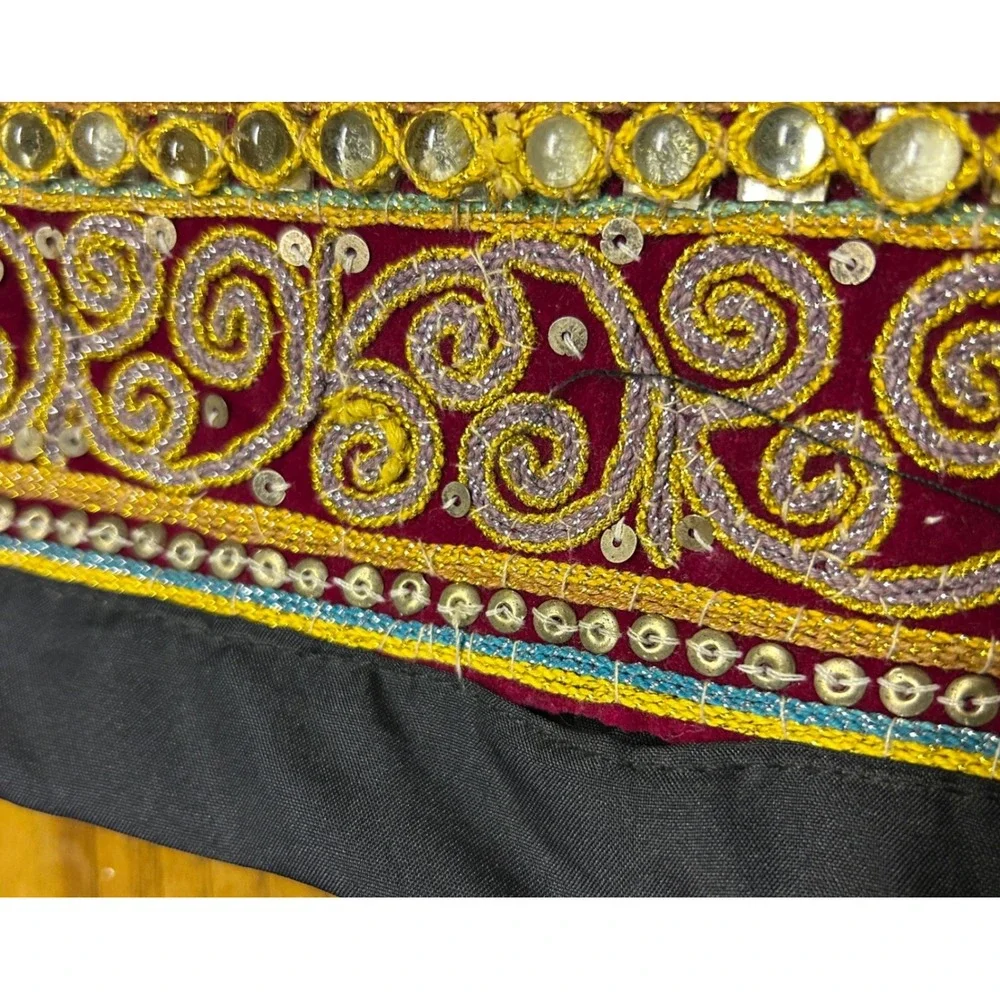Vintage Kalaga Tapestry Velvet beaded wall scroll Gold Elephant Embroidery